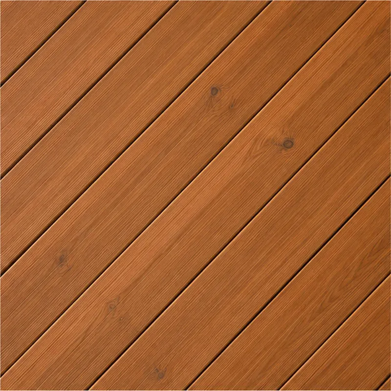 Close-up of warm brown Cedar or Lunawood deck boards laid diagonally