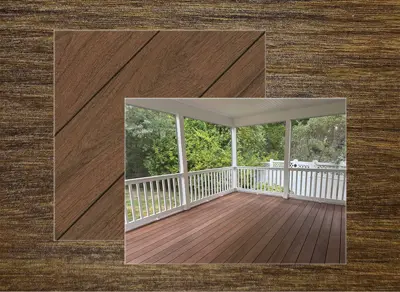 Eva-Last Pioneer decking in Natural Ipe — board close-up beside a finished deck