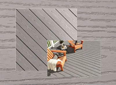 Fiberon GoodLife Weekender decking in Cottage — board close-up beside a finished deck