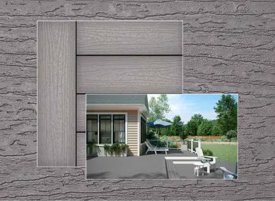 Trex Basics decking in Pebble Beach — board close-up beside a finished deck